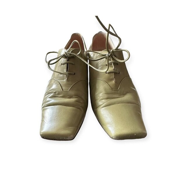 Michel Perry Square Toe Lace Up Flats, Green, Size 37.5 EU - Picture 3 of 13